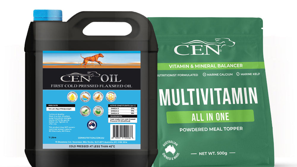 CEN 犬用生食營養套裝：1L 亞麻籽油 + 500g 綜合維他命粉